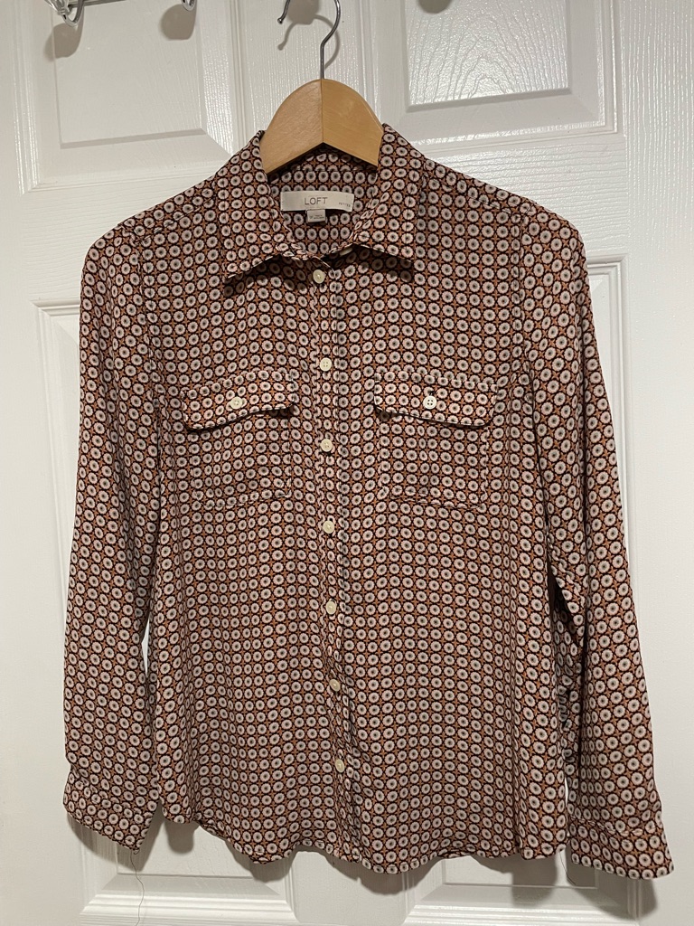 Loft Brown & Cream Printed Button-Front Blouse